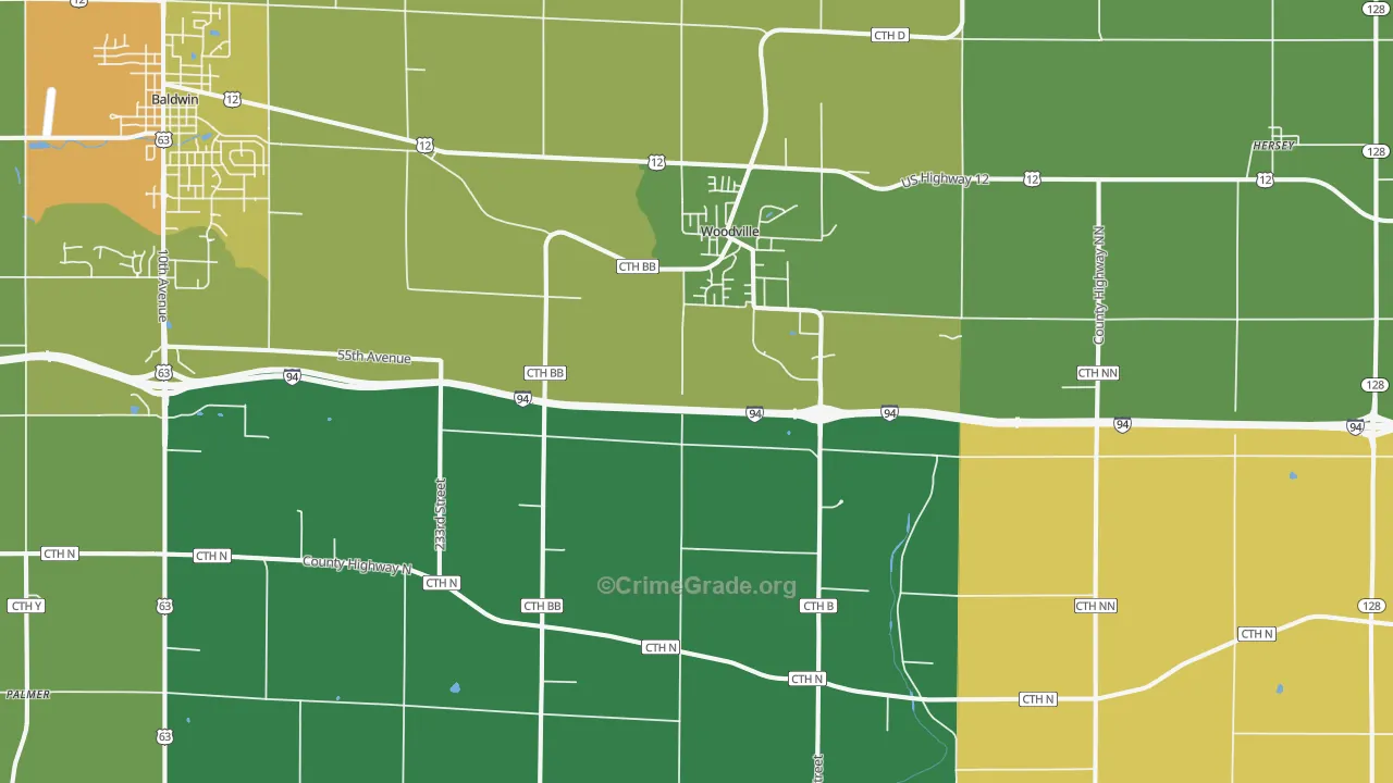 Woodville, WI Map of Burglary Rates
