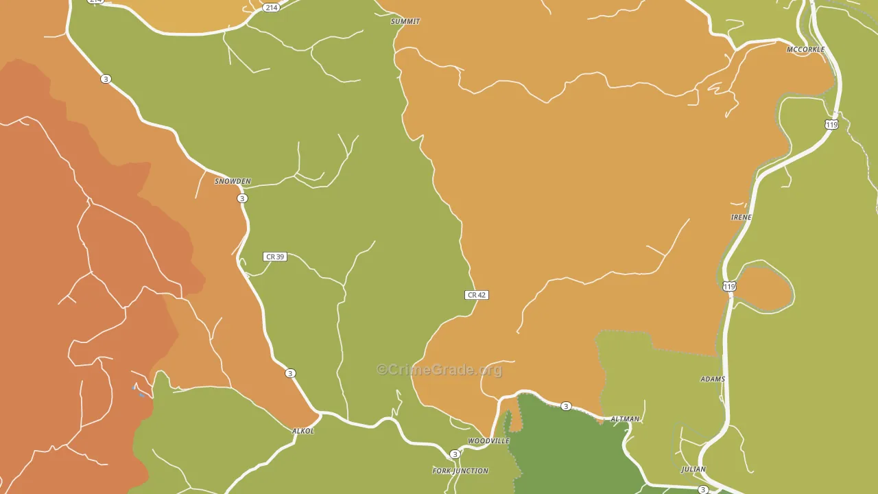 Woodville, WV Map of Burglary Rates
