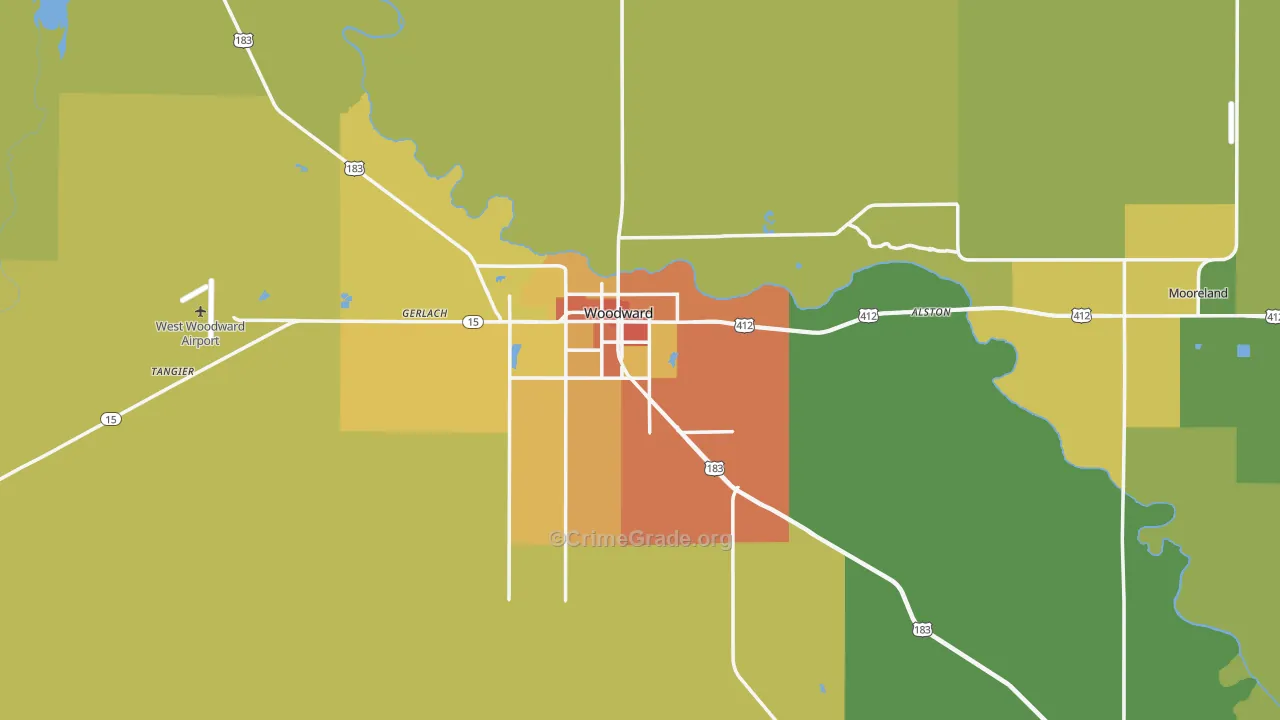 Woodward County, OK Map of Burglary Rates