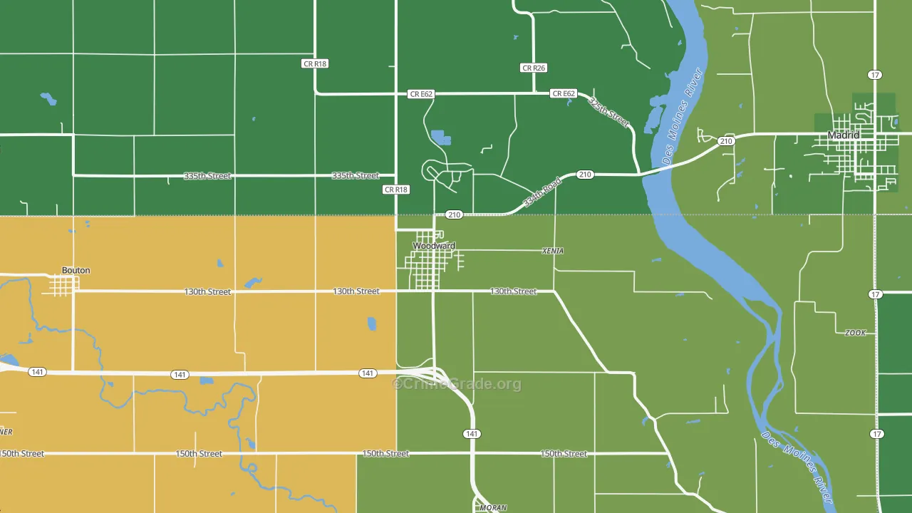 Woodward, IA Map of Burglary Rates