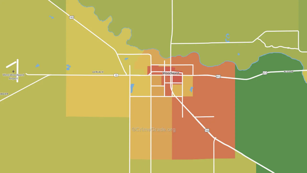 Woodward, OK Map of Burglary Rates