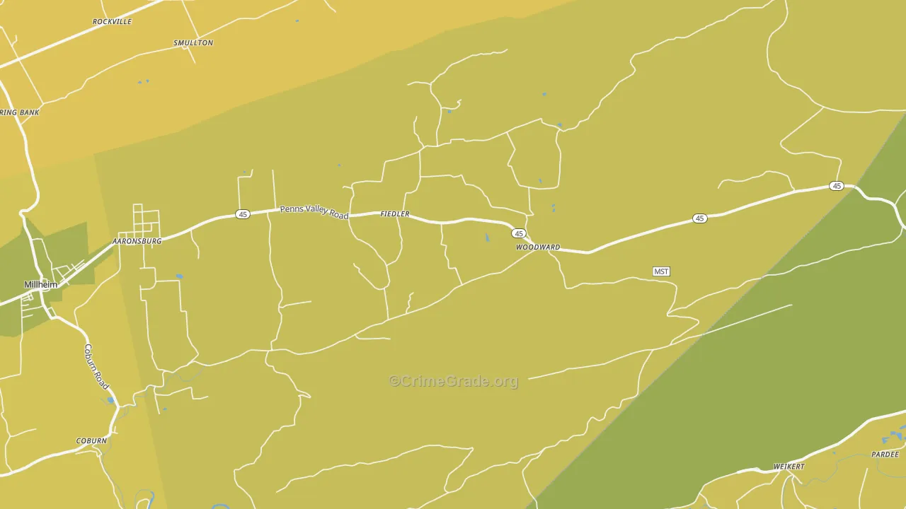 Woodward, PA Map of Burglary Rates