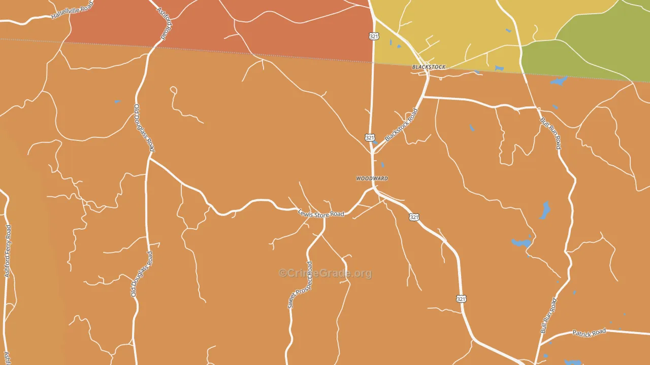 Woodward, SC Map of Burglary Rates