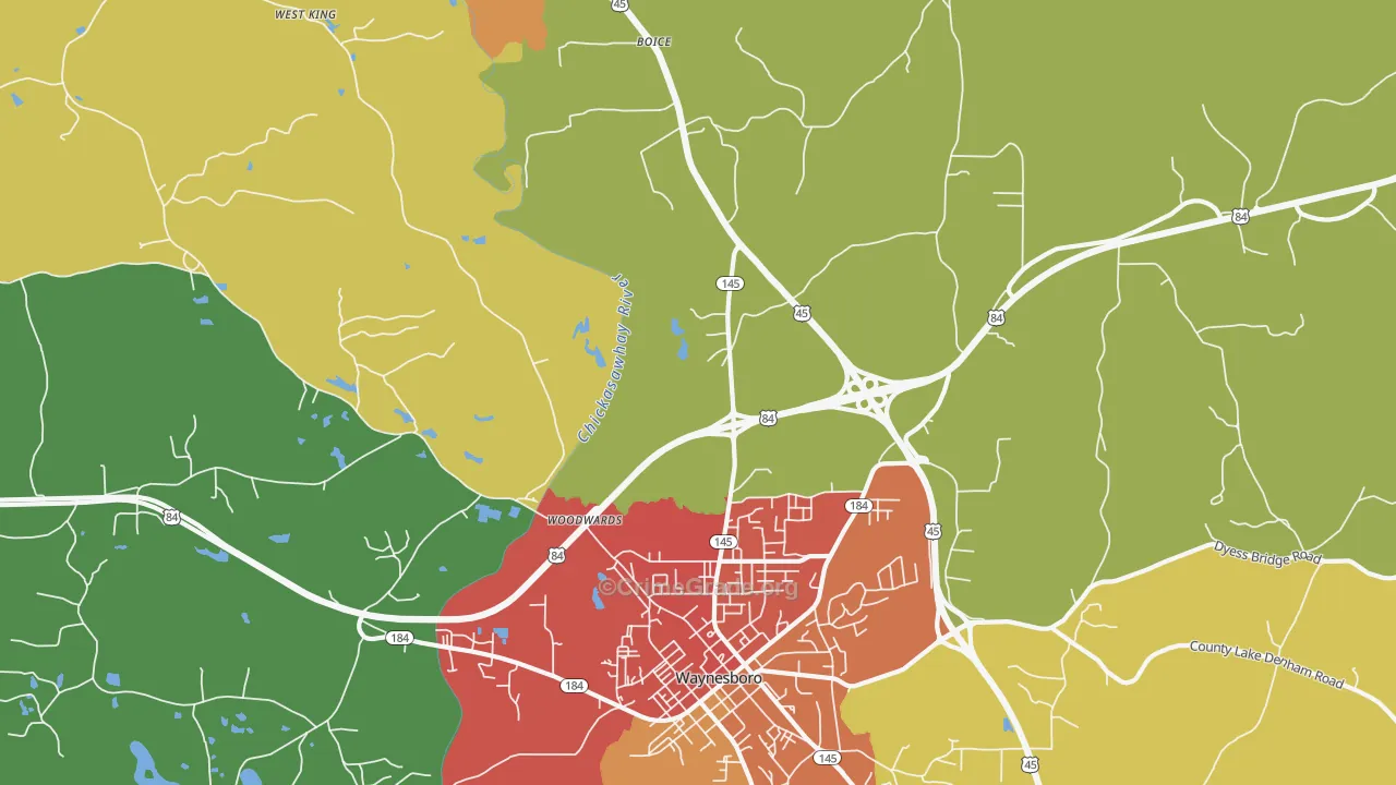 Woodwards, MS Map of Burglary Rates