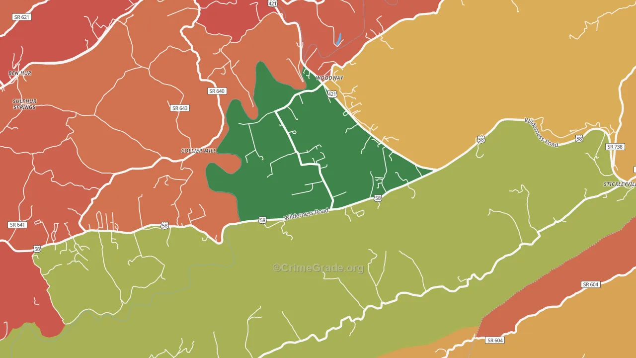 Woodway, VA Map of Burglary Rates