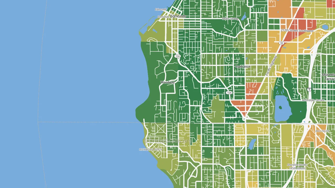 Woodway, WA Map of Burglary Rates