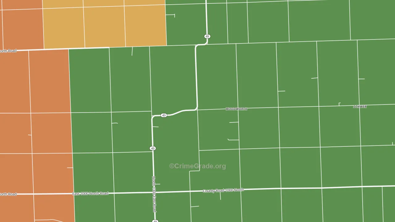 Woodworth, IL Map of Burglary Rates