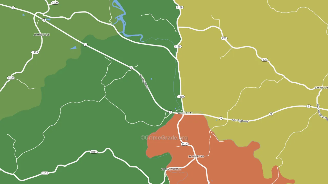 Woolcott, KY Map of Burglary Rates