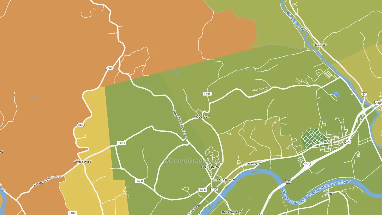 Woolrich, PA Map of Burglary Rates