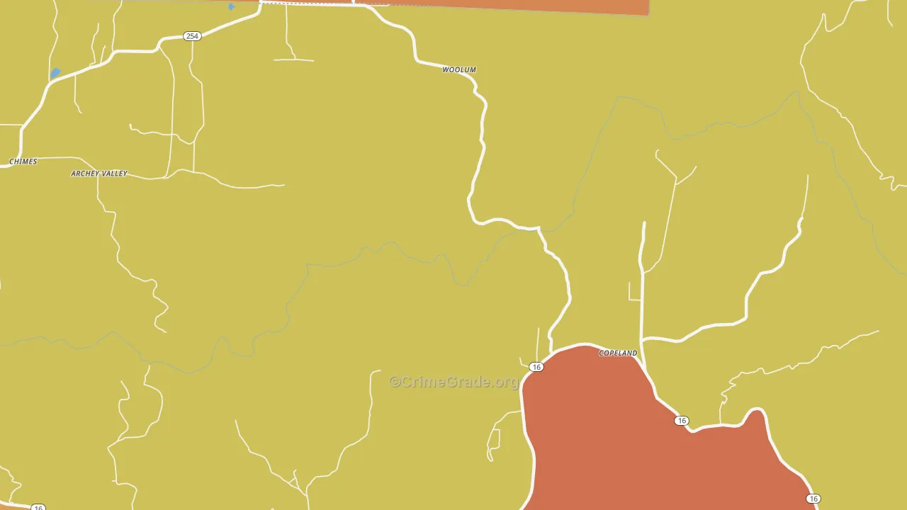 Woolum, AR Map of Burglary Rates