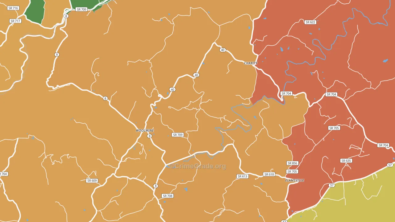 Woolwine, VA Map of Burglary Rates