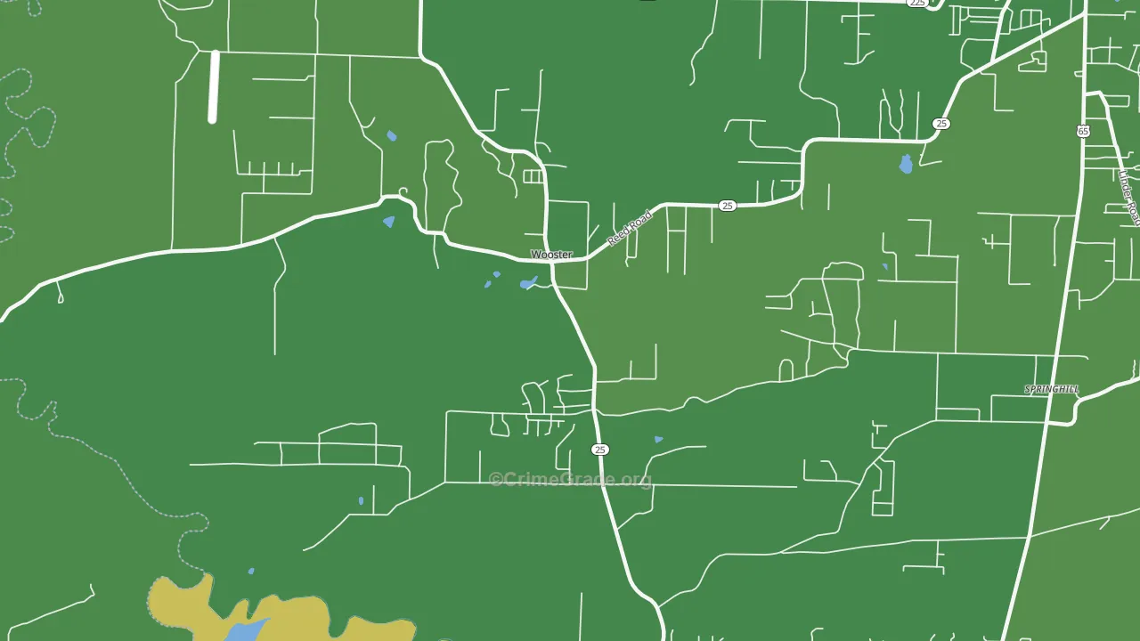 Wooster, AR Map of Burglary Rates