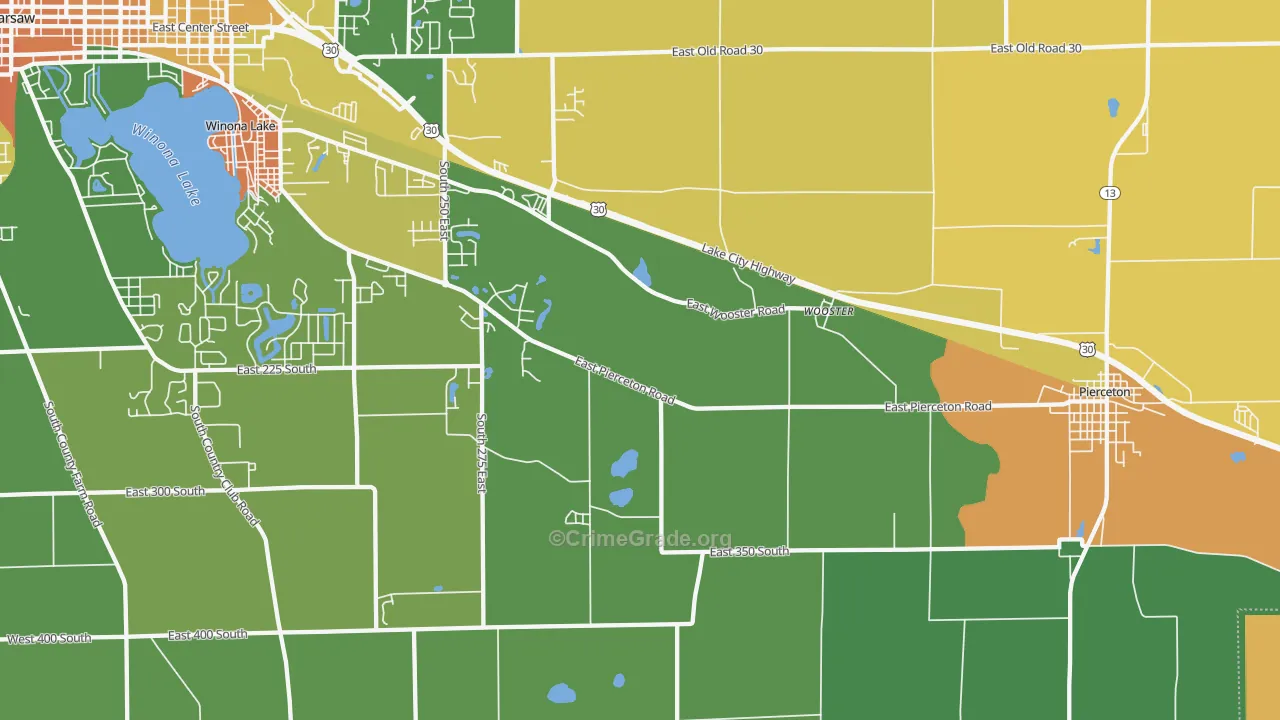 Wooster, IN Map of Burglary Rates