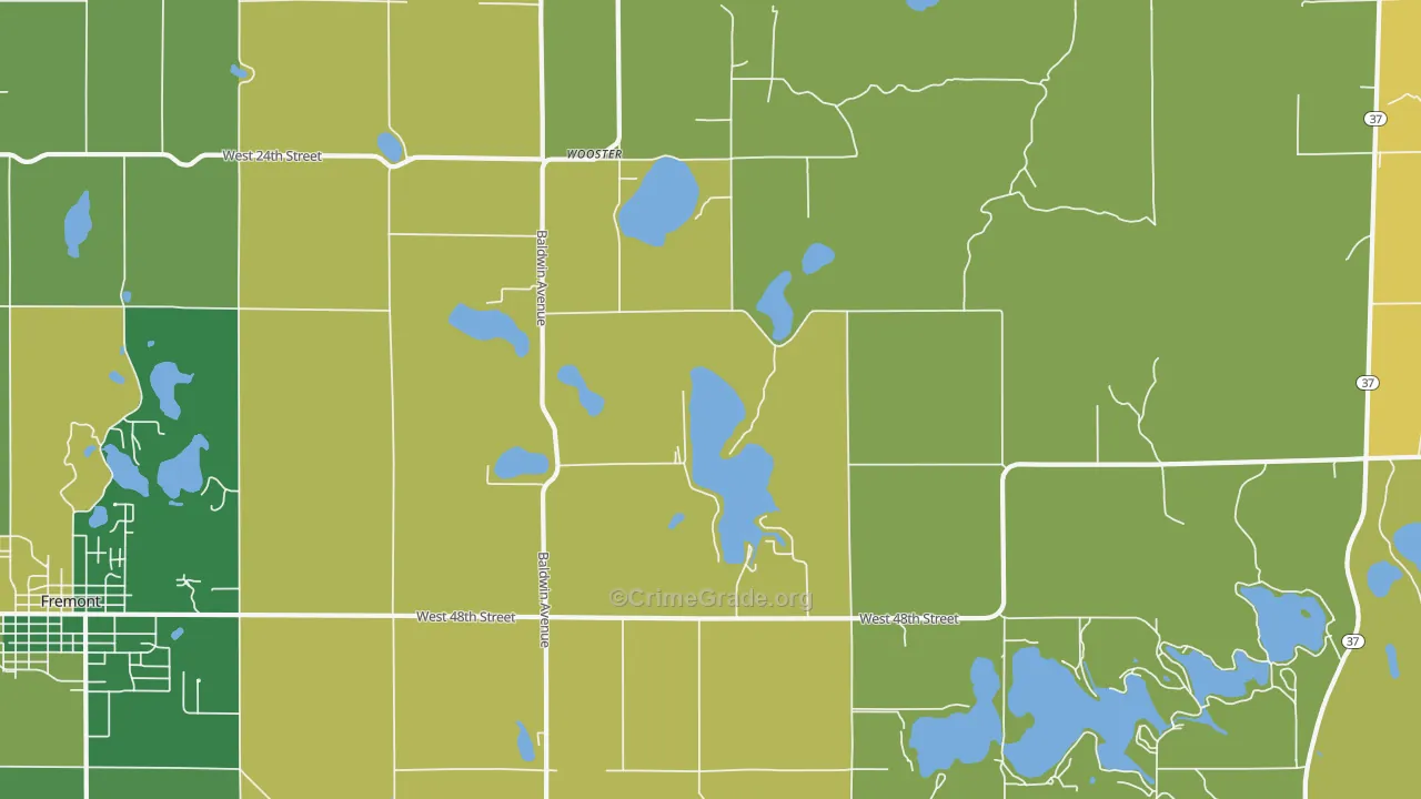 Wooster, MI Map of Burglary Rates