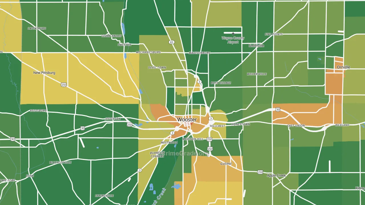 Wooster, OH Map of Burglary Rates