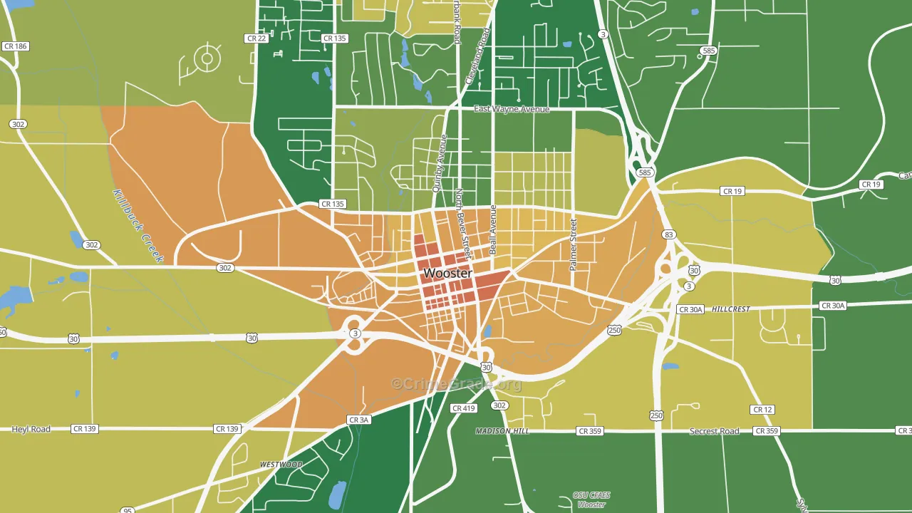 Wooster Public Square Historic District, Wooster, OH Map of Burglary Rates