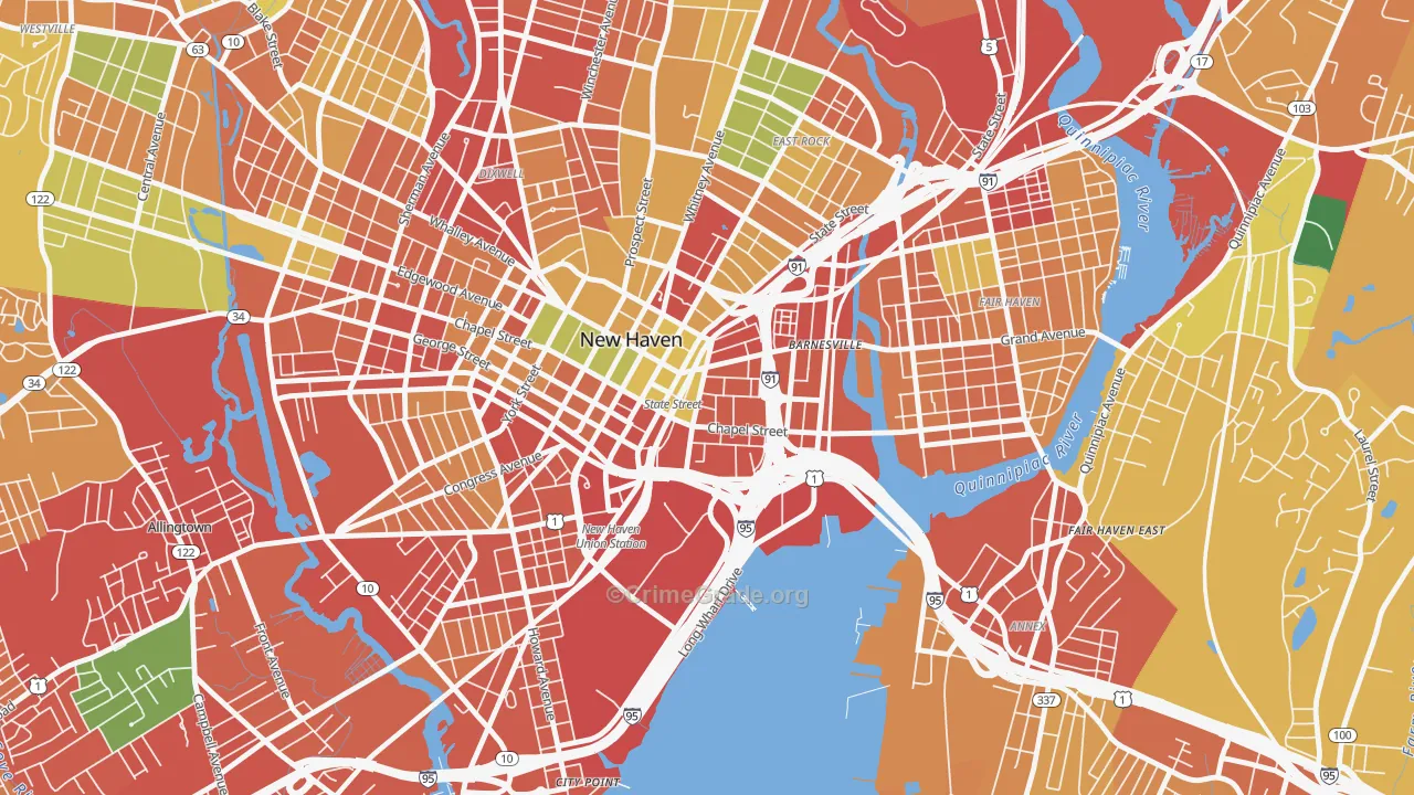 Wooster Square, New Haven, CT Map of Burglary Rates