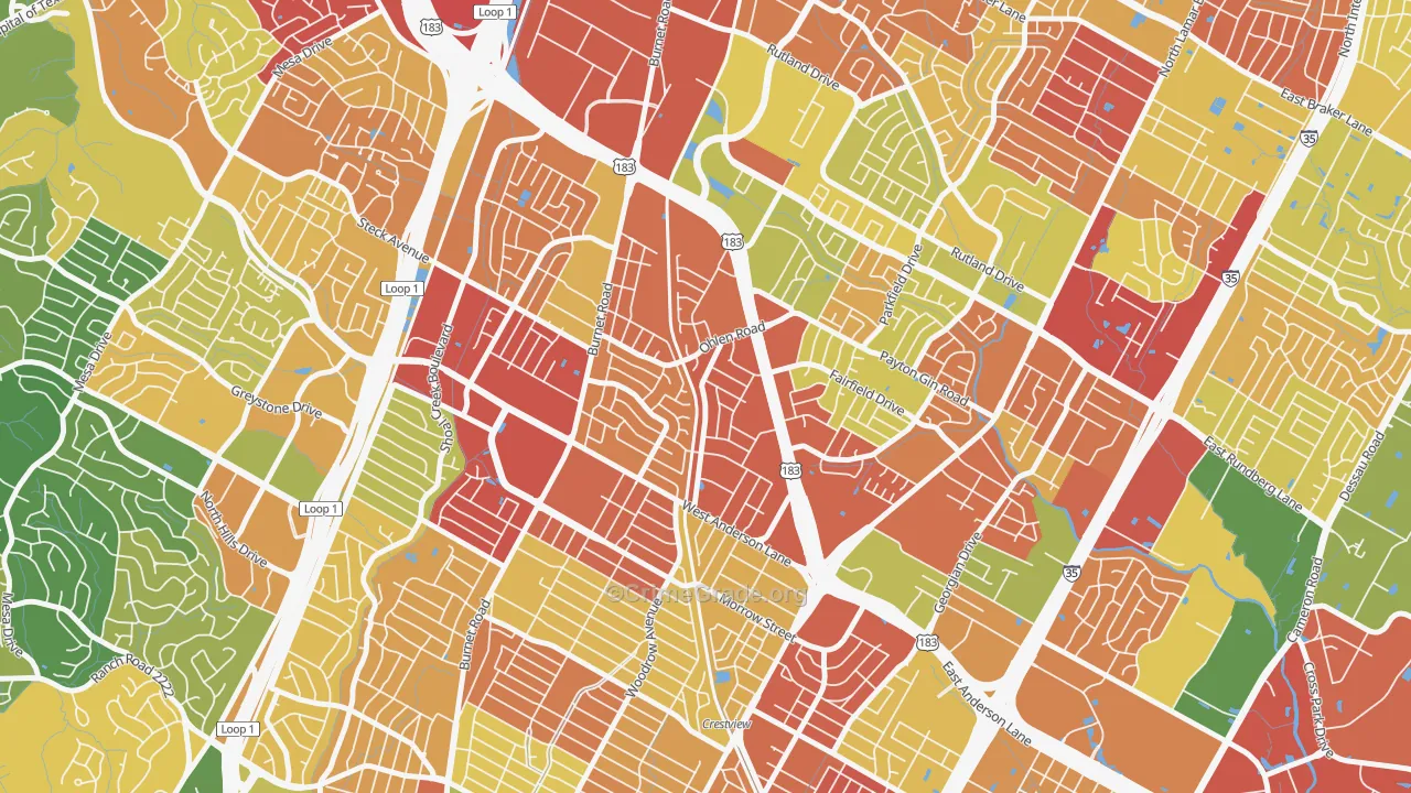 Wooten, Austin, TX Map of Burglary Rates
