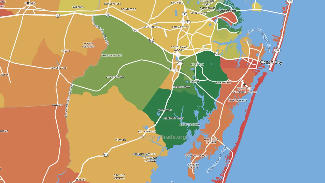 Worcester County, MD Map of Burglary Rates