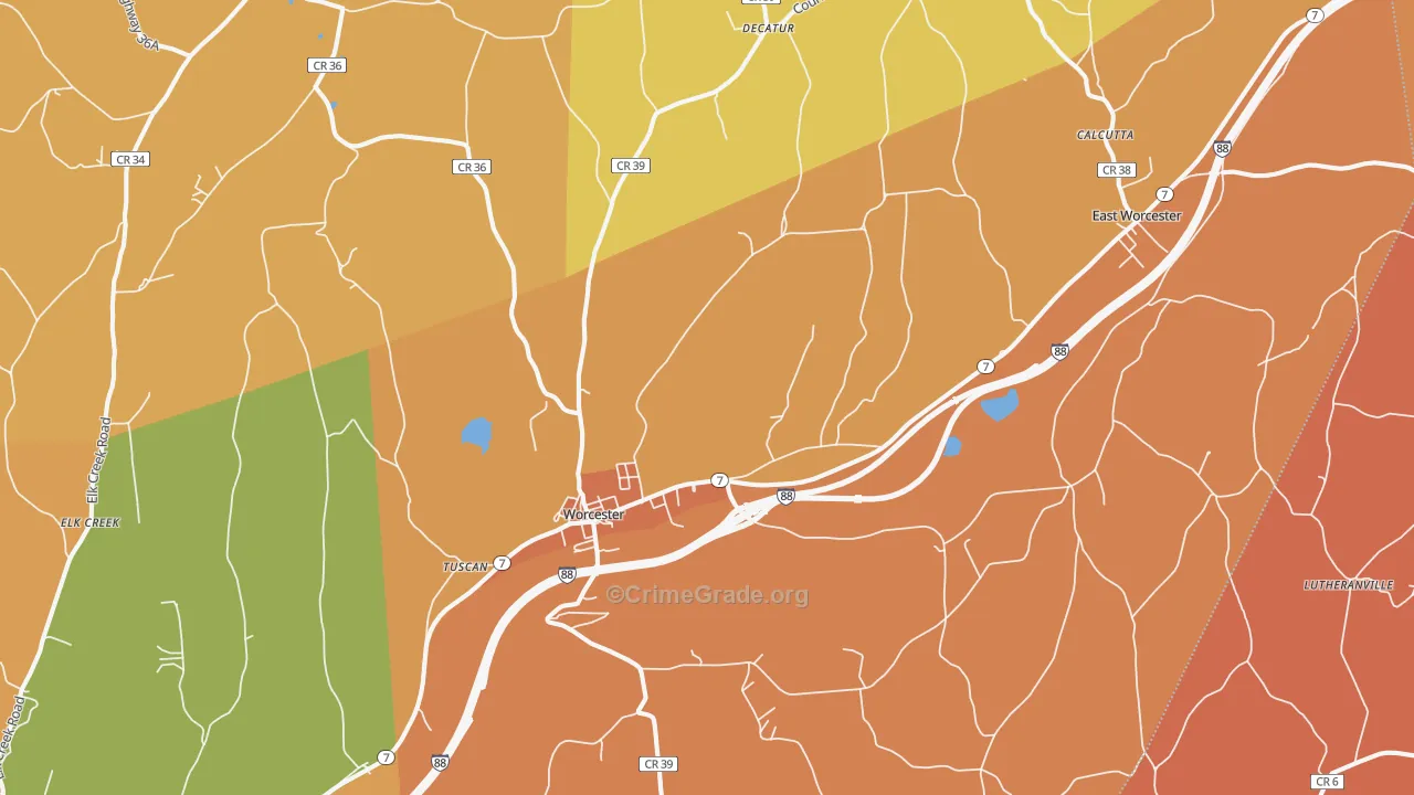 Worcester, NY Map of Burglary Rates