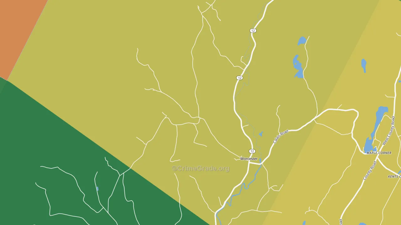 Worcester, VT Map of Burglary Rates