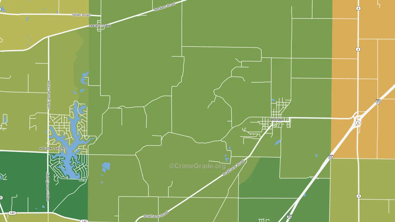 Worden, IL Map of Burglary Rates