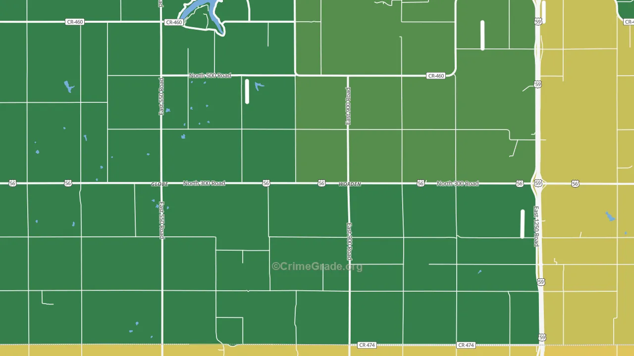 Worden, KS Map of Burglary Rates