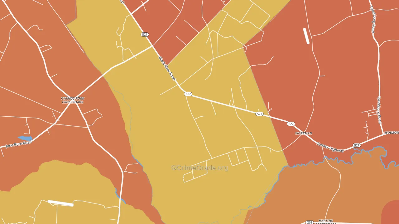 Workman, SC Map of Burglary Rates