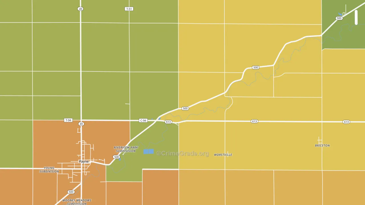Worstville, OH Map of Burglary Rates
