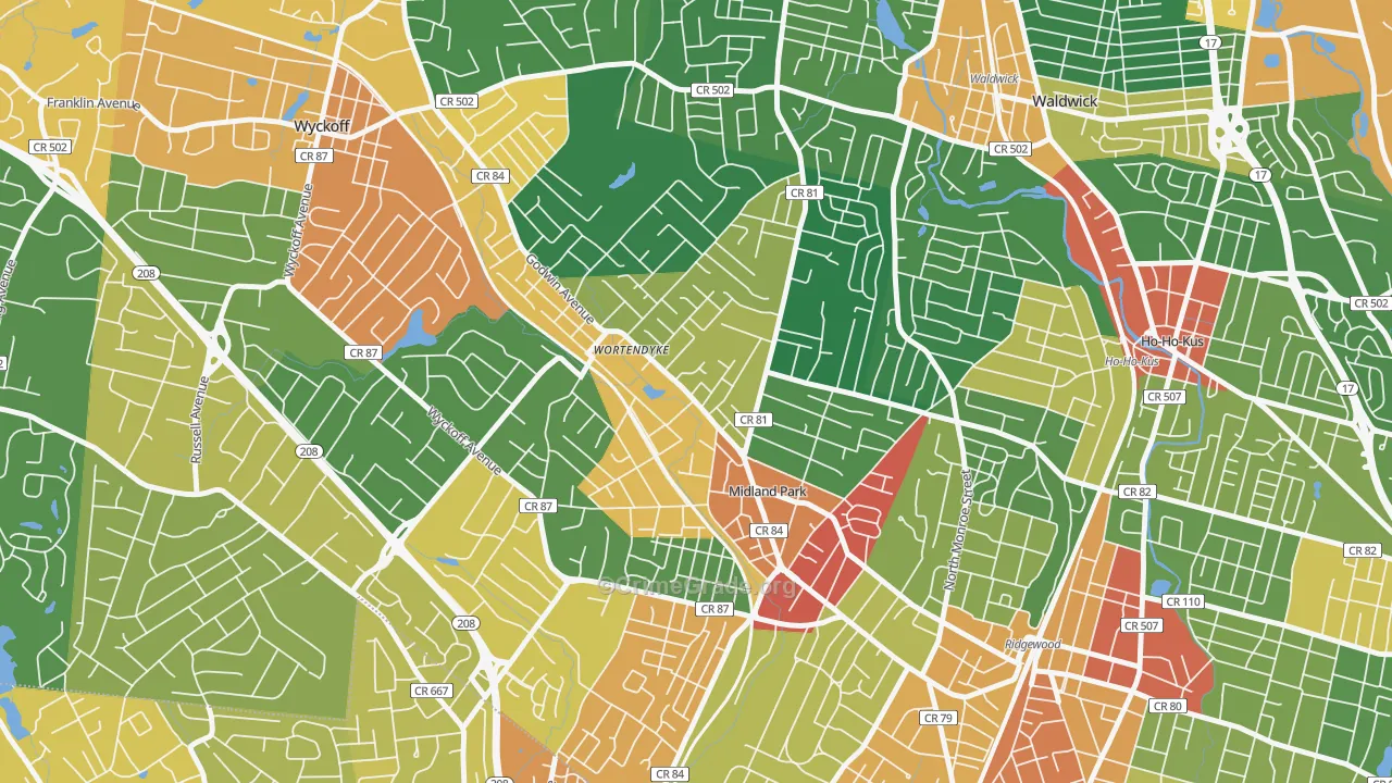 Wortendyke, Midland Park, NJ Map of Burglary Rates