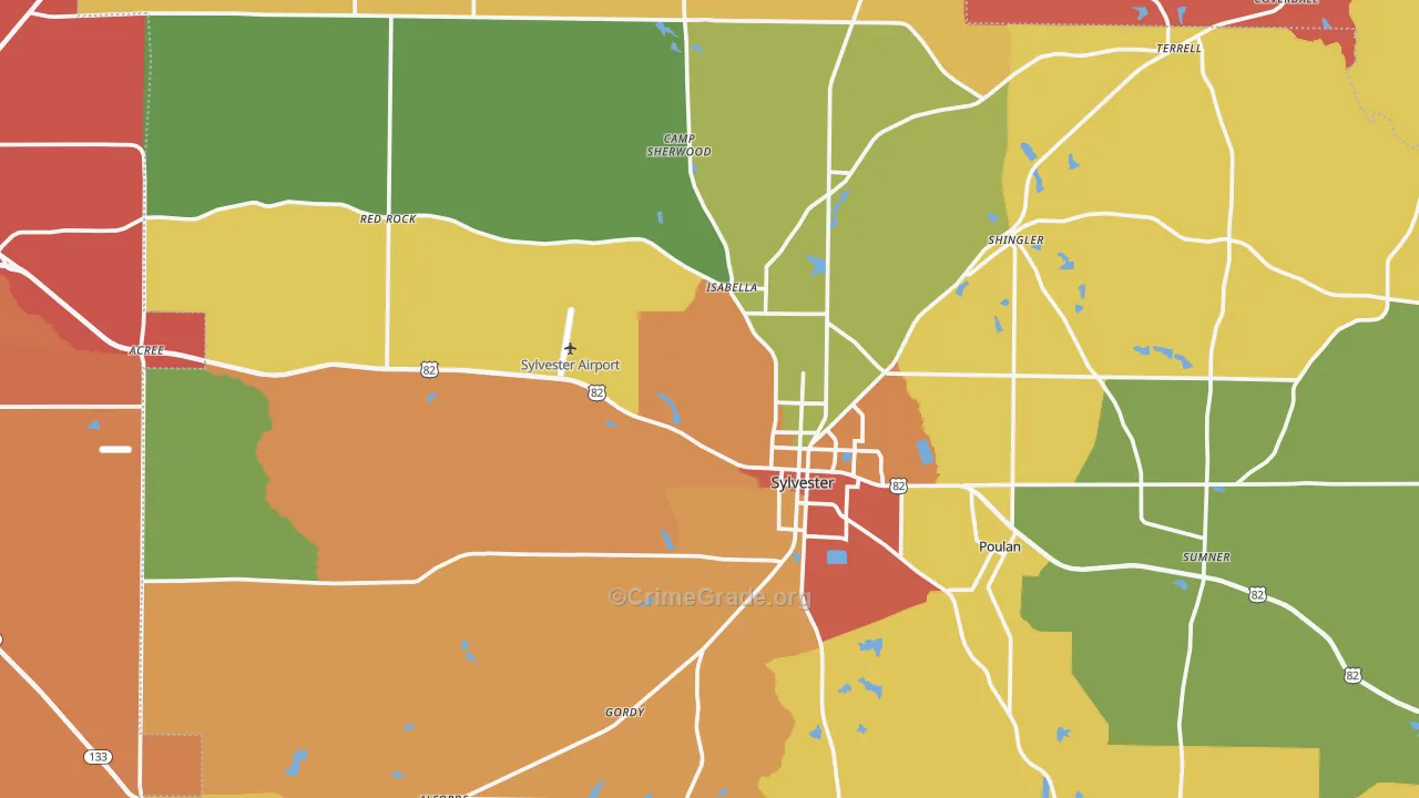 Worth County, GA Map of Burglary Rates