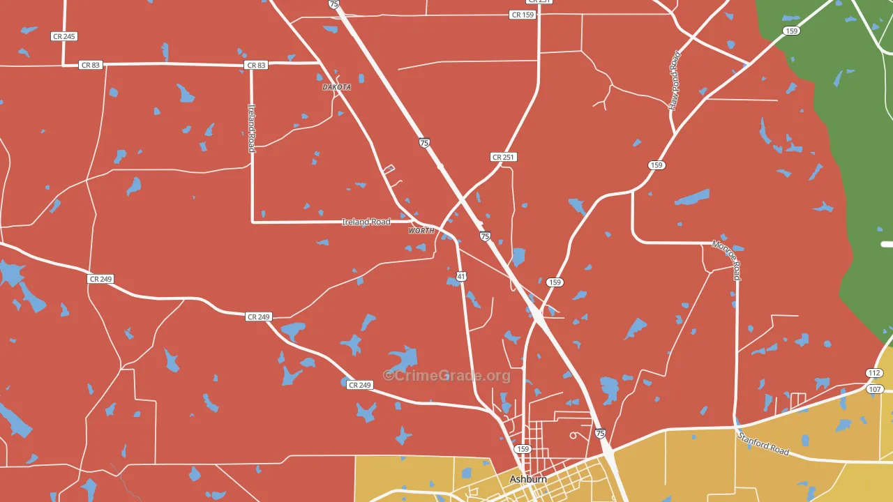 Worth, GA Map of Burglary Rates