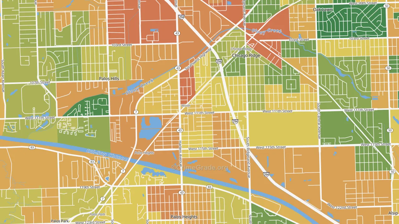 Worth, IL Map of Burglary Rates