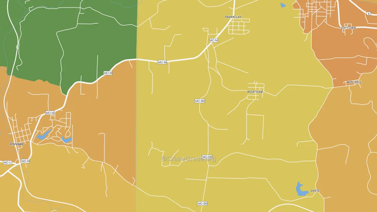 Wortham, MO Map of Burglary Rates
