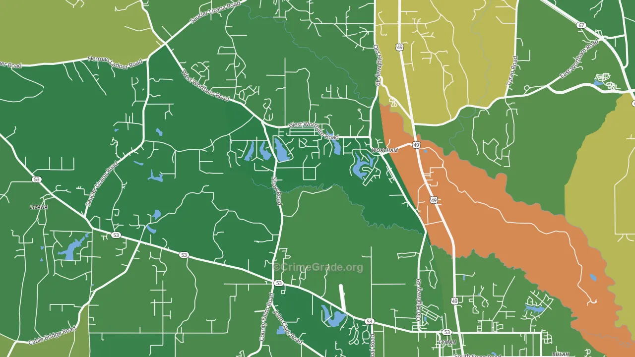 Wortham, MS Map of Burglary Rates