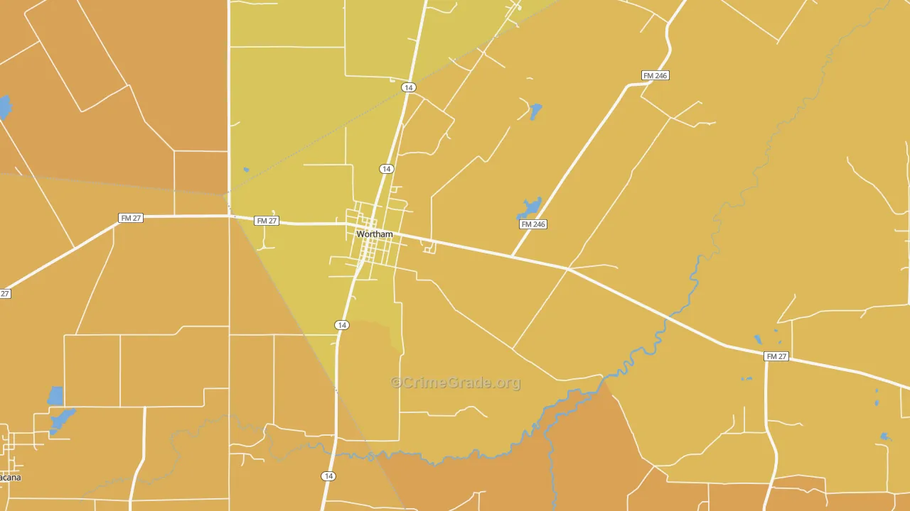 Wortham, TX Map of Burglary Rates