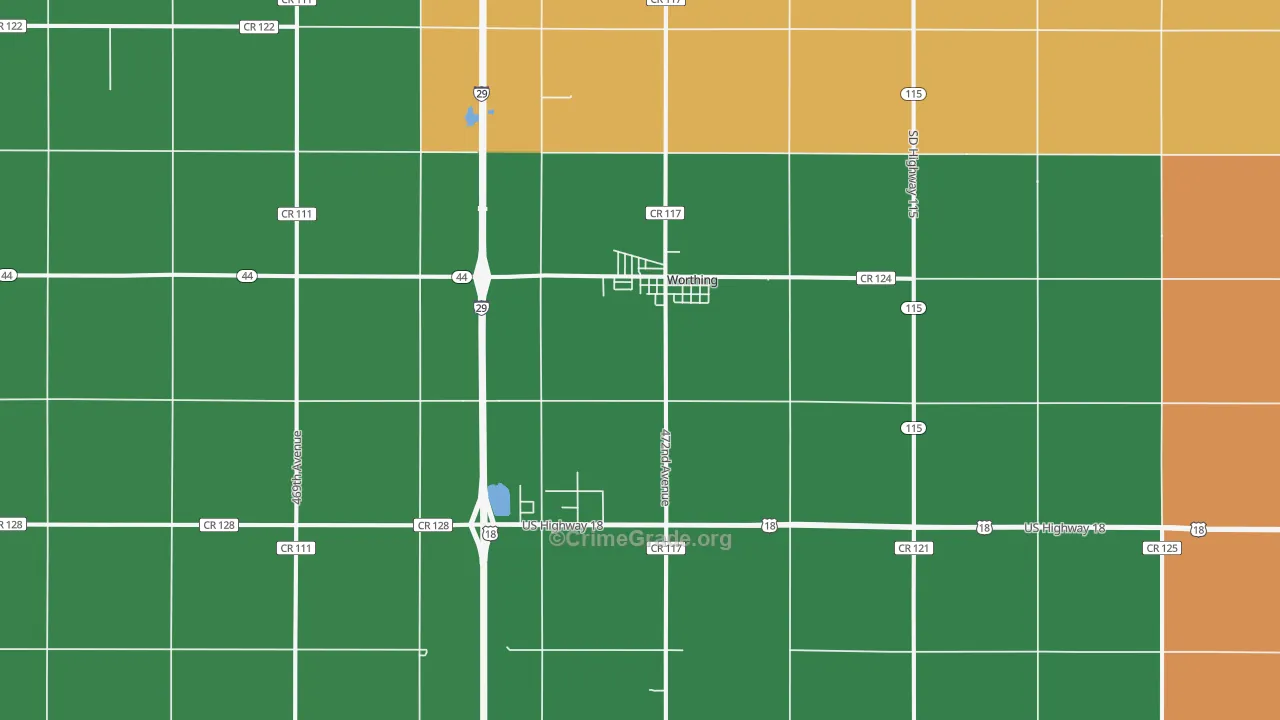 Worthing, SD Map of Burglary Rates