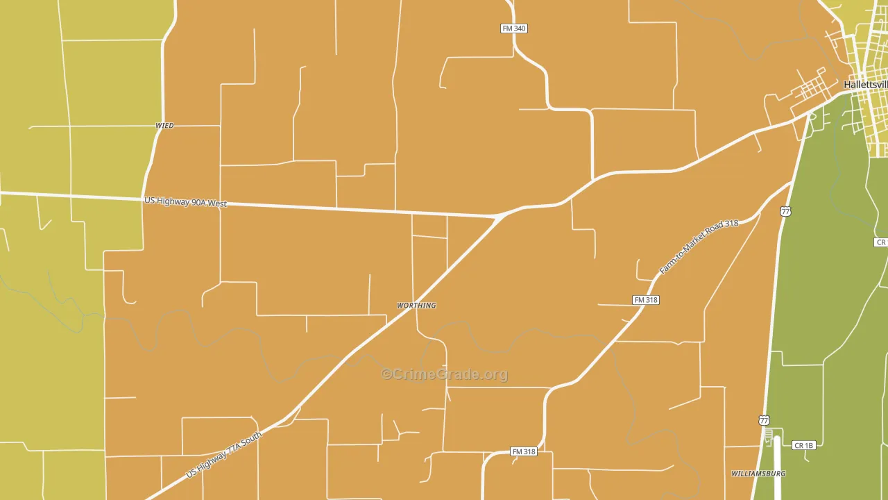 Worthing, TX Map of Burglary Rates