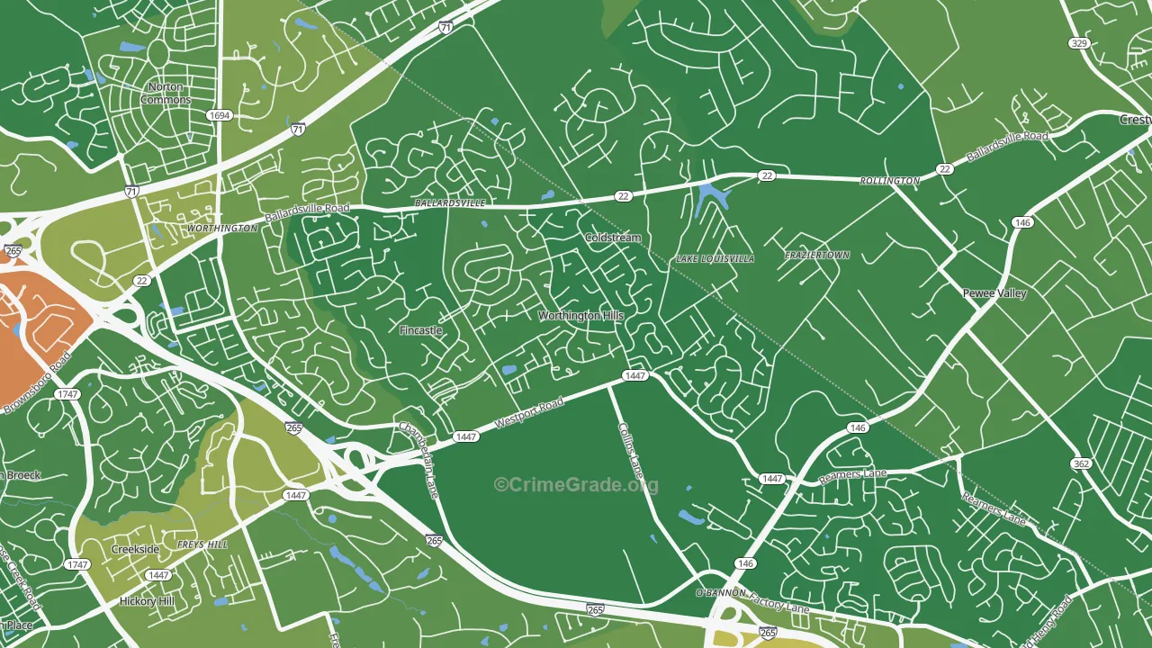 Worthington Hills, KY Map of Burglary Rates