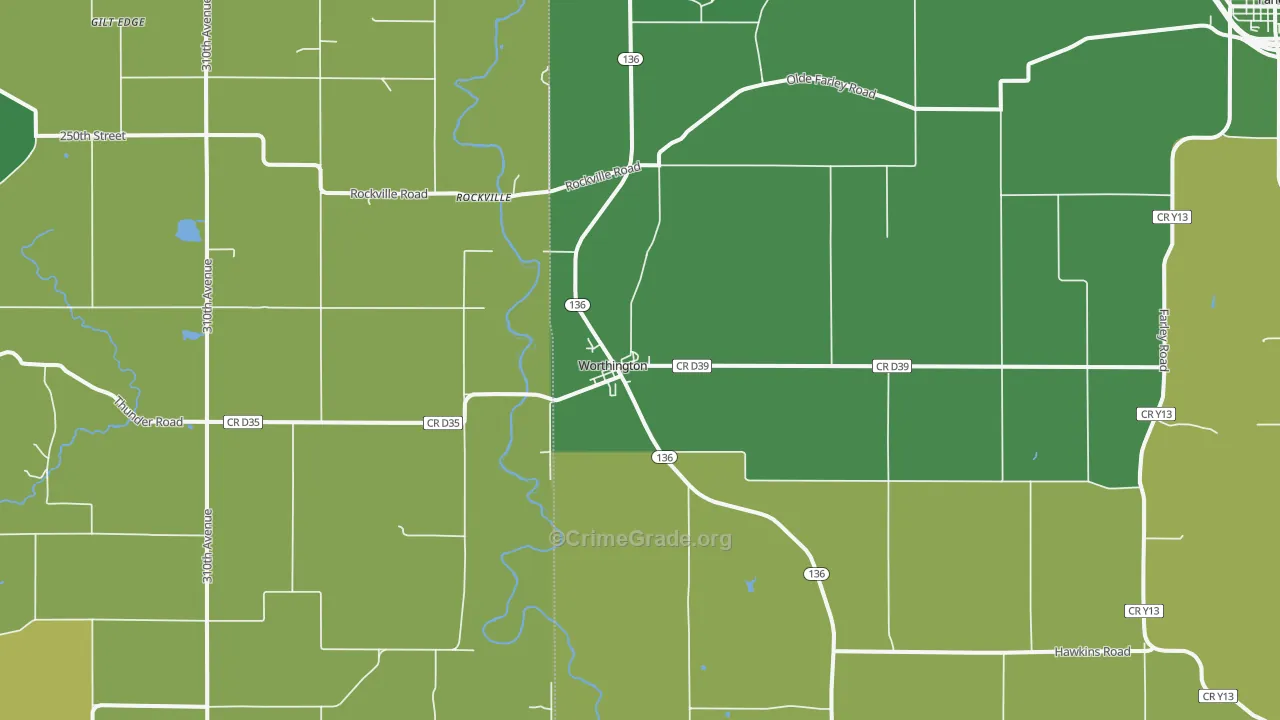 Worthington, IA Map of Burglary Rates