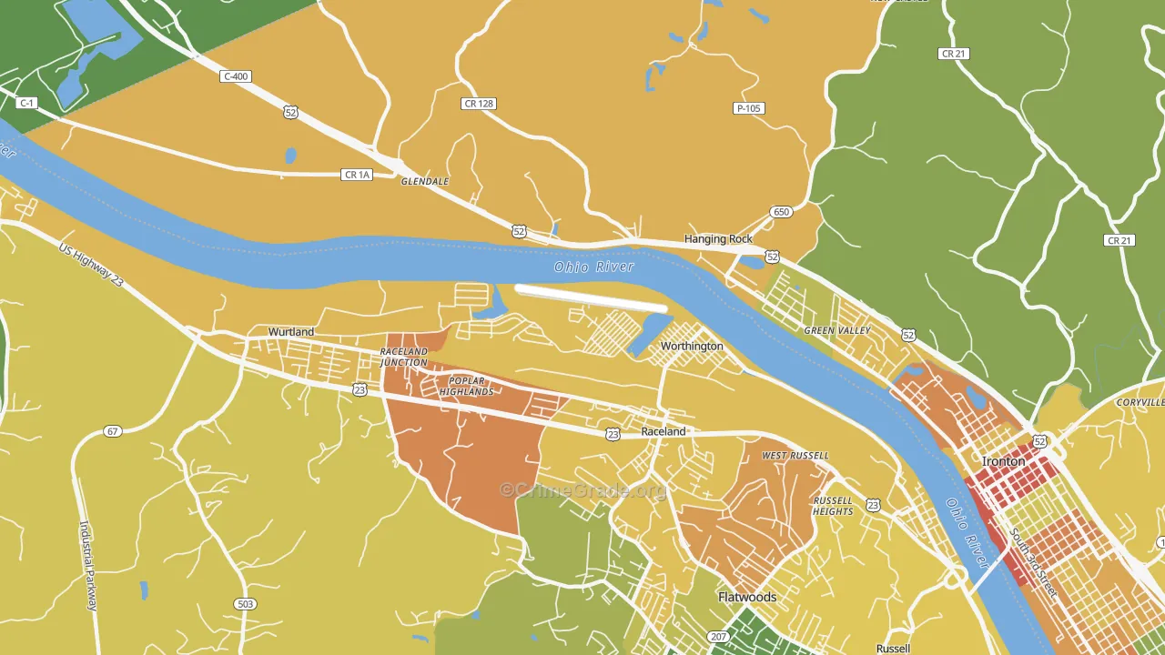 Worthington, KY Map of Burglary Rates