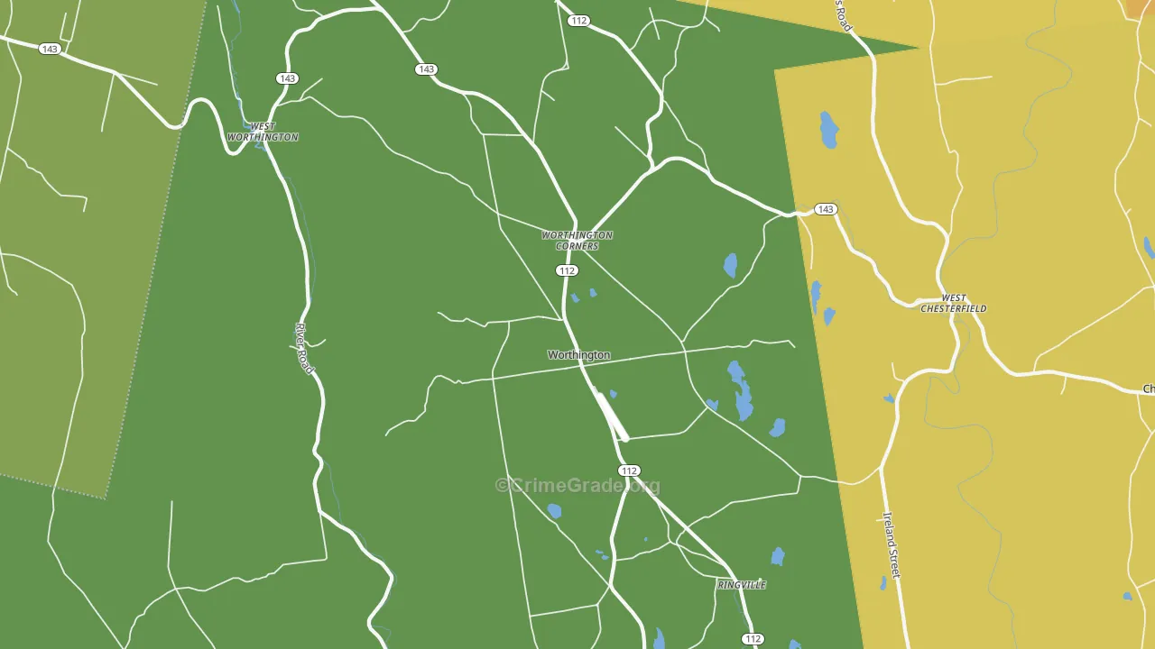 Worthington, MA Map of Burglary Rates