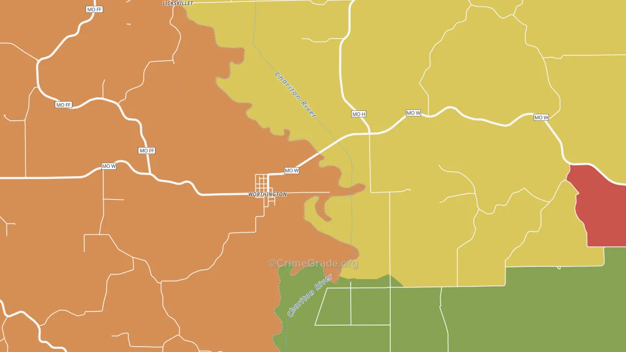Worthington, MO Map of Burglary Rates