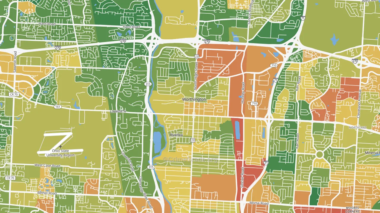 Worthington, OH Map of Burglary Rates