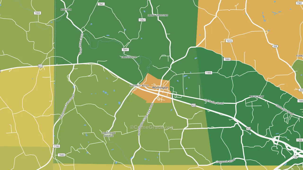 Worthington, PA Map of Burglary Rates