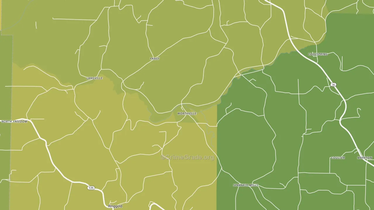 Worthville, PA Map of Burglary Rates