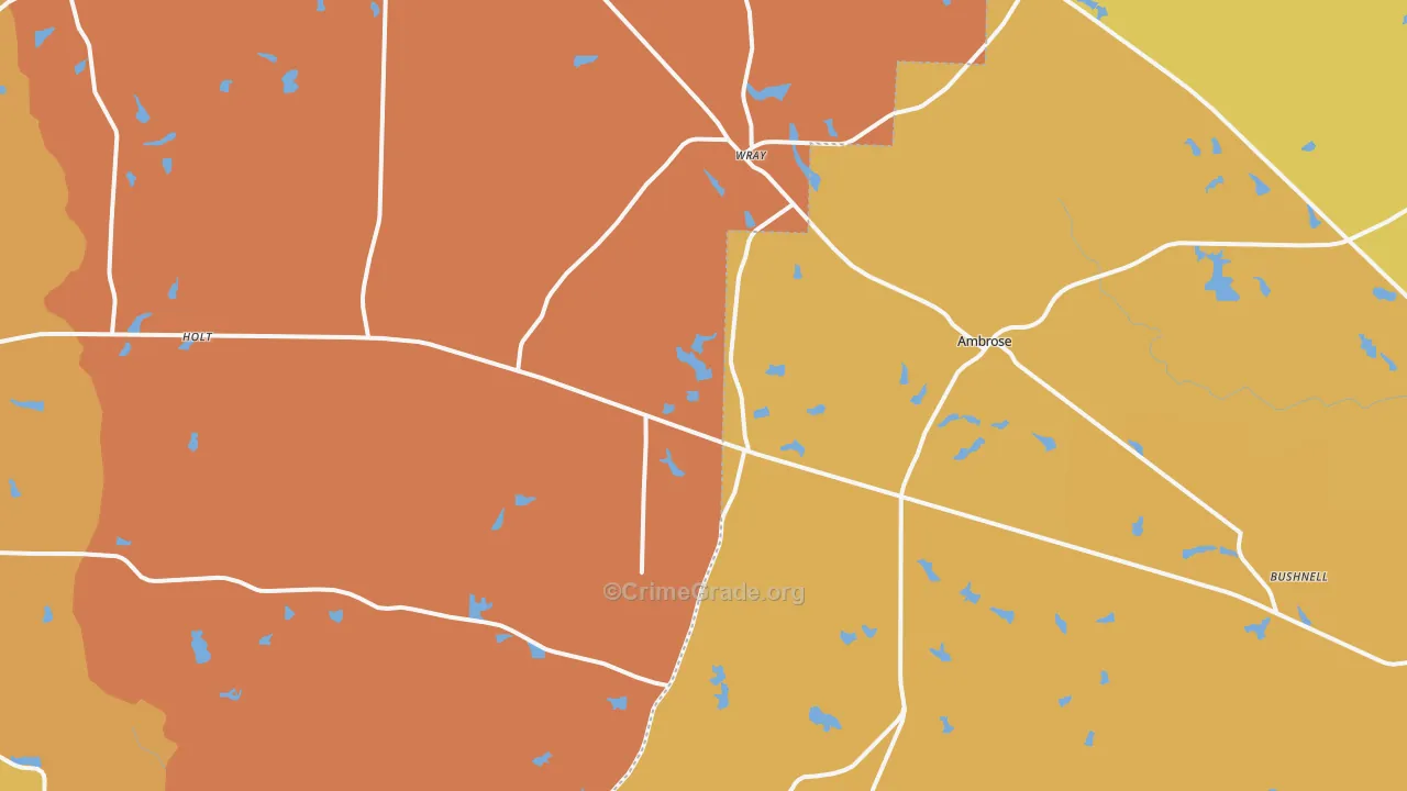 Wray, GA Map of Burglary Rates
