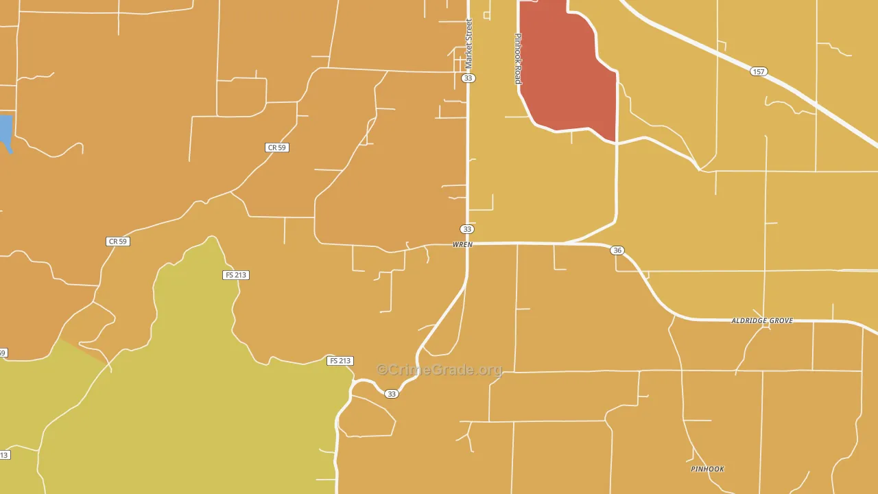 Wren, AL Map of Burglary Rates