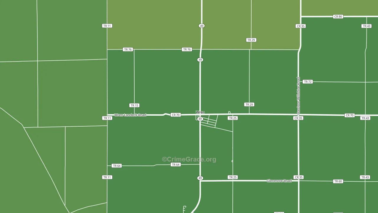 Wren, OH Map of Burglary Rates