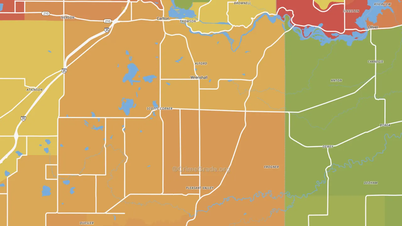 Wrenshall, MN Map of Burglary Rates